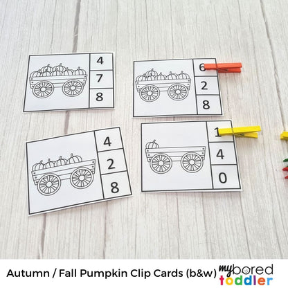 Autumn / Fall Pumpkin Counting Clip Cards 0 - 10 Color & Black & White