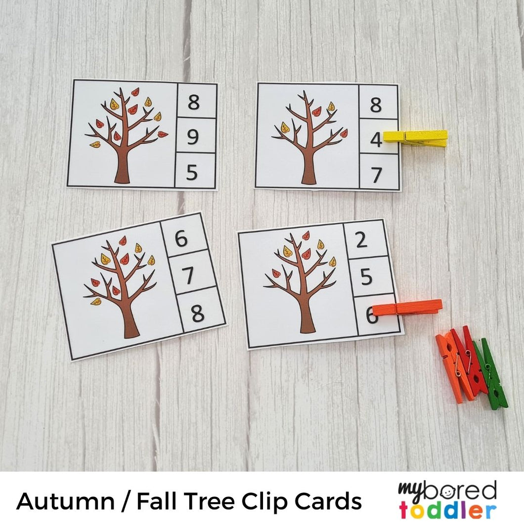 Autumn / Fall Leaf Counting Clip Cards 0 - 10 Color & Black & White