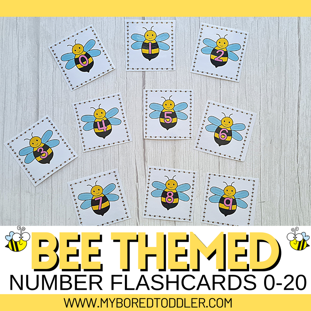BEE themed number flashcards 0-20