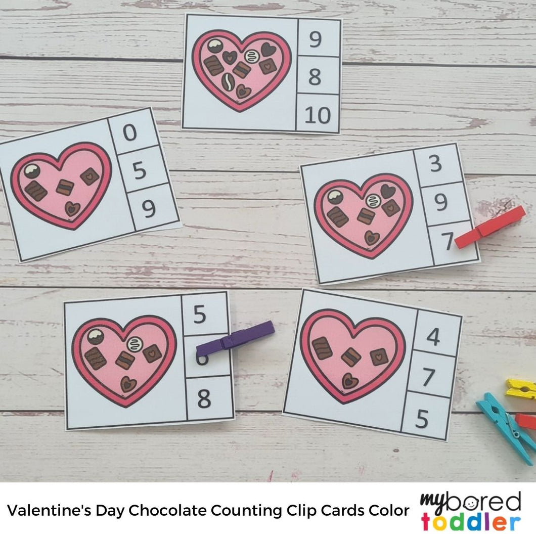 Valentine's Day Chocolate Counting Clip Cards 0 - 10 Color