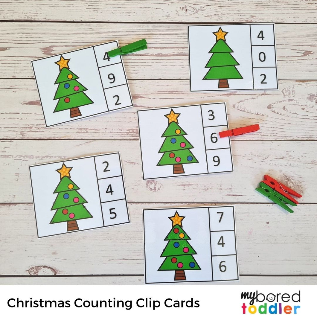 Christmas Tree Counting Clip Cards Color 0 - 10