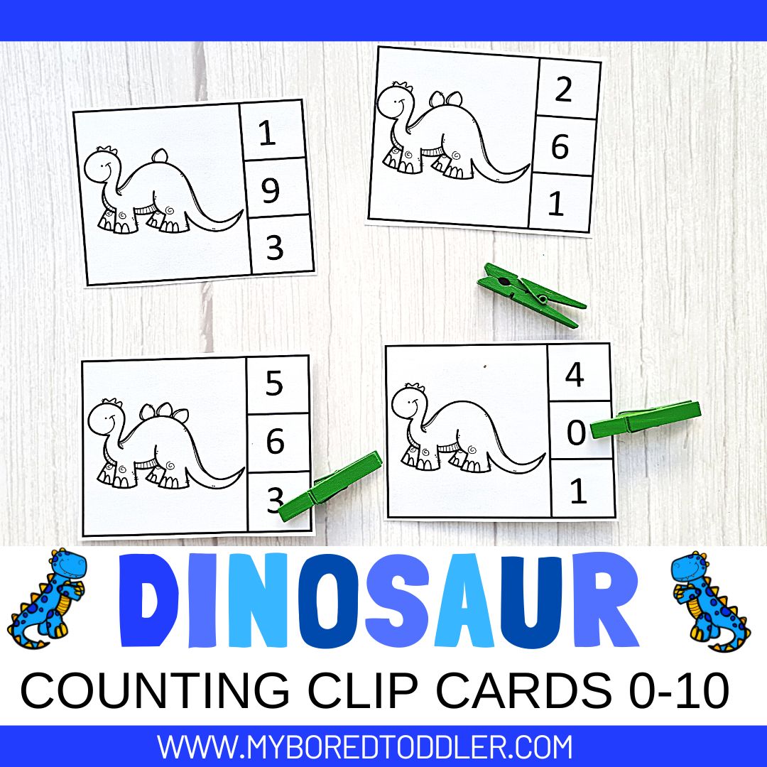 Dinosaur Counting Clip Cards Color & B&W 0-10