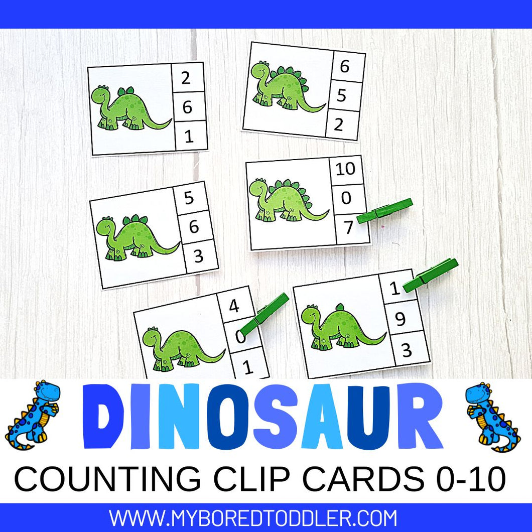 Dinosaur Counting Clip Cards Color & B&W 0-10