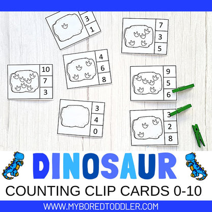 Dinosaur Fossil Footprint Counting Clip Cards 0-10 Color & B&W
