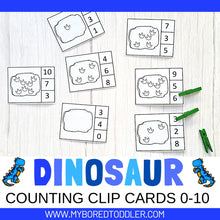Load image into Gallery viewer, Dinosaur Fossil Footprint Counting Clip Cards 0-10 Color &amp; B&amp;W
