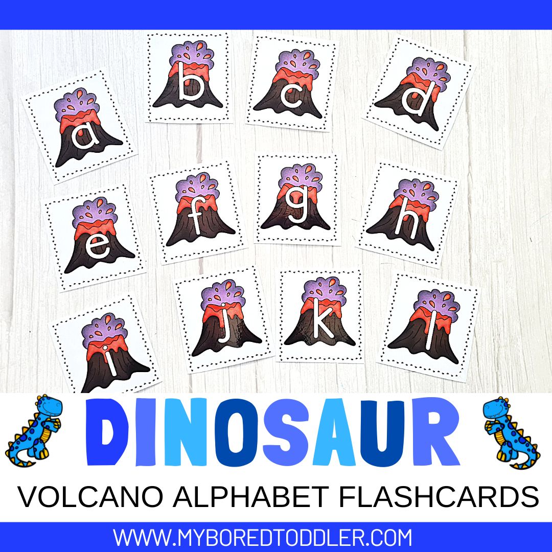Dinosaur Volcano Alphabet Flashcards - Lowercase & Uppercase