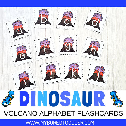 Dinosaur Volcano Alphabet Flashcards - Lowercase & Uppercase