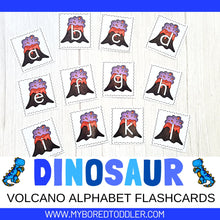 Load image into Gallery viewer, Dinosaur Volcano Alphabet Flashcards - Lowercase &amp; Uppercase
