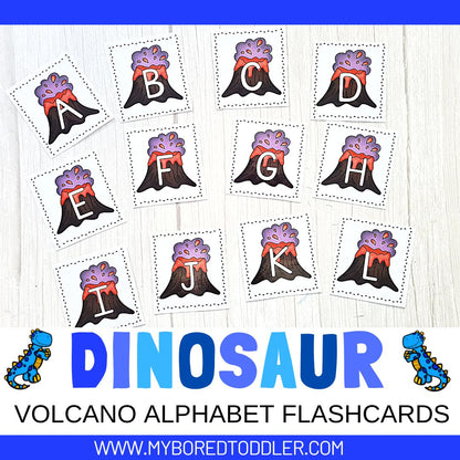 Dinosaur Volcano Alphabet Flashcards - Lowercase & Uppercase