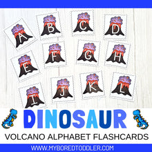 Load image into Gallery viewer, Dinosaur Volcano Alphabet Flashcards - Lowercase &amp; Uppercase
