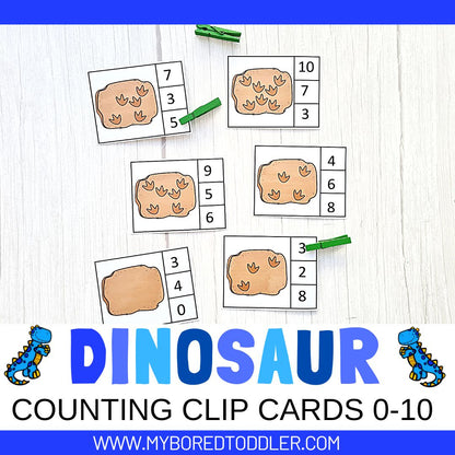 Dinosaur Fossil Footprint Counting Clip Cards 0-10 Color & B&W