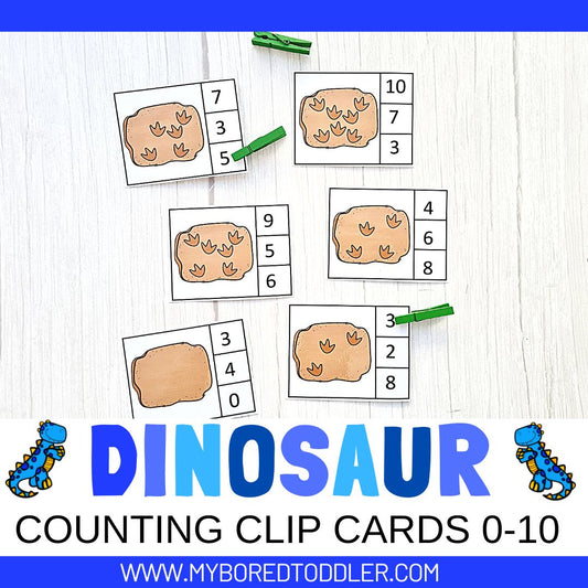 Dinosaur Fossil Footprint Counting Clip Cards 0-10 Color & B&W