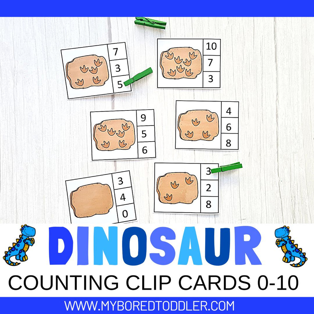 Dinosaur Fossil Footprint Counting Clip Cards 0-10 Color & B&W