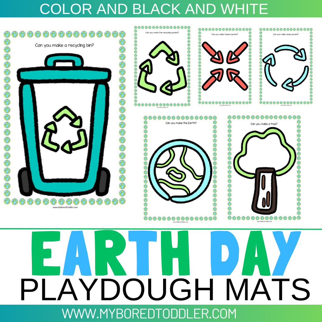 Earth Day Playdough Mats - 10 Designs - Color & Black and White