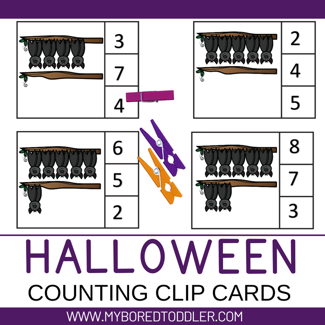 Halloween Bats Counting Clip Cards Color & Black & White