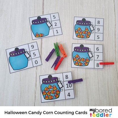 Halloween Candy Corn Counting Clip Cards 0 - 10 Color & Black & White