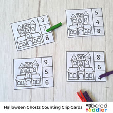 Load image into Gallery viewer, Halloween Ghosts Counting Clip Cards - Color &amp; Black and White
