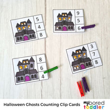 Load image into Gallery viewer, Halloween Ghosts Counting Clip Cards - Color &amp; Black and White
