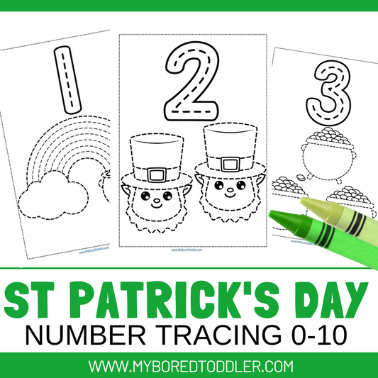 St Patrick's Day Number Tracing Sheets 0-10