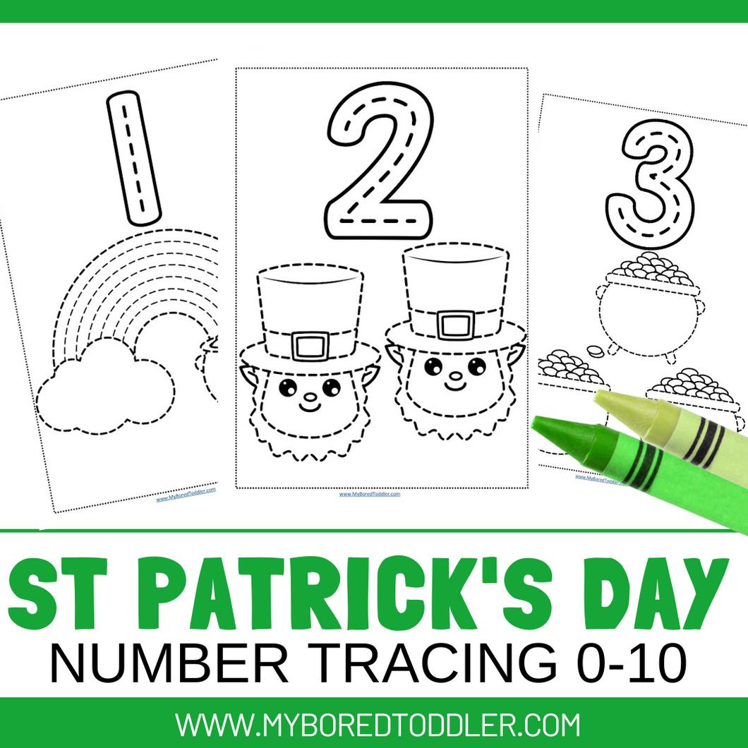 St Patrick's Day Number Tracing Sheets 0-10