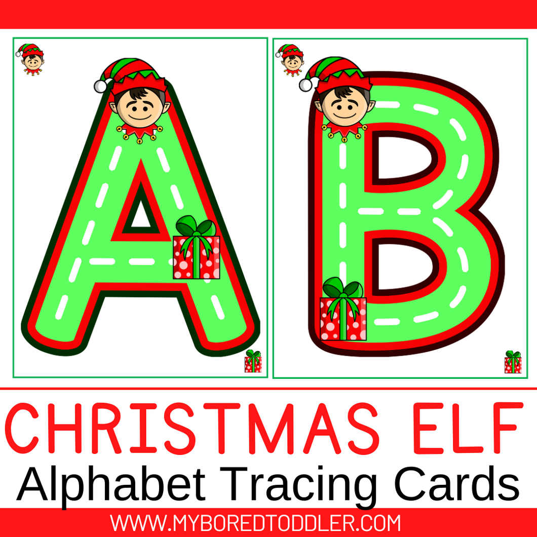 CHRISTMAS ELF - ALPHABET TRACING CARDS Lowercase & Uppercase