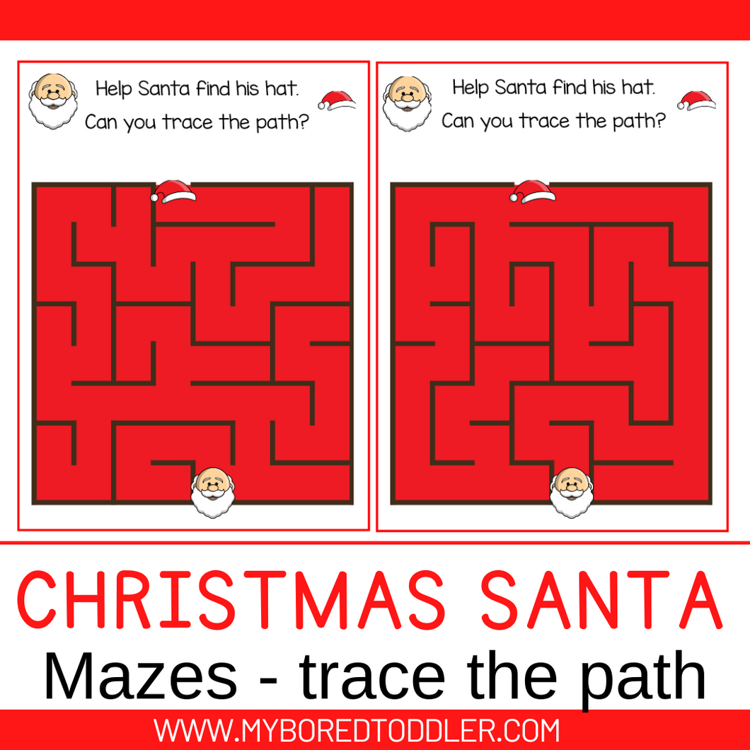 Christmas Santa Maze Tracing Cards
