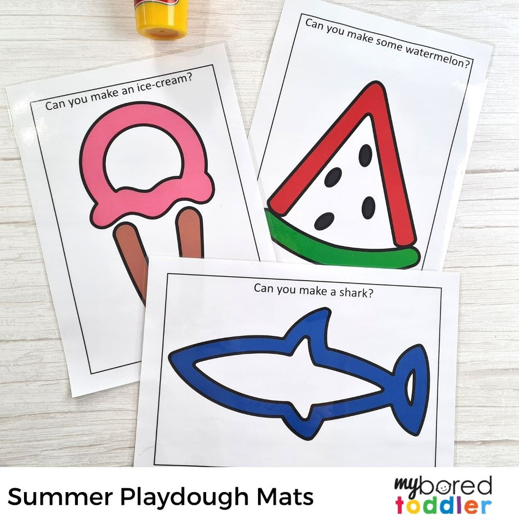 Summer Playdough Mats (color & black and white) x 5