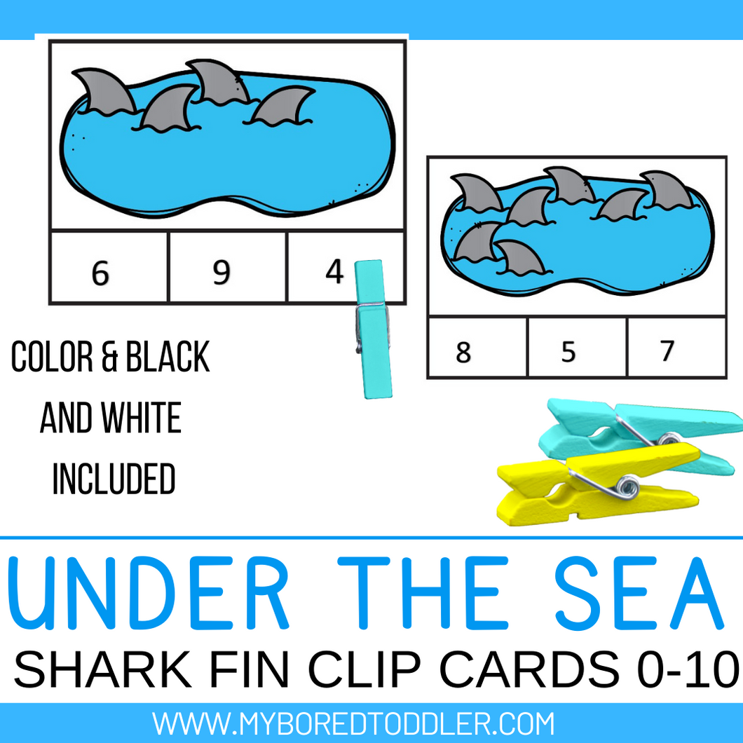 Under the Sea / Ocean Shark Fin Counting Clip Cards 0-10 Color & Black and White