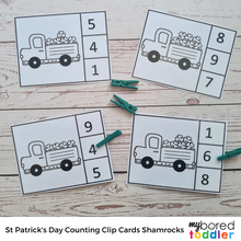 Load image into Gallery viewer, St Patrick&#39;s Day Counting Clip Cards 0-10 - Shamrocks Color &amp; Black and White
