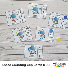 Load image into Gallery viewer, Space Counting Clip Cards 0 - 10 - Astronaut and Stars
