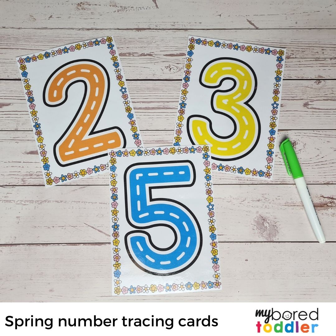 Spring Number Tracing Cards – My Bored Toddler