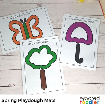 7 Spring Playdough Mats (Color and Black and White)