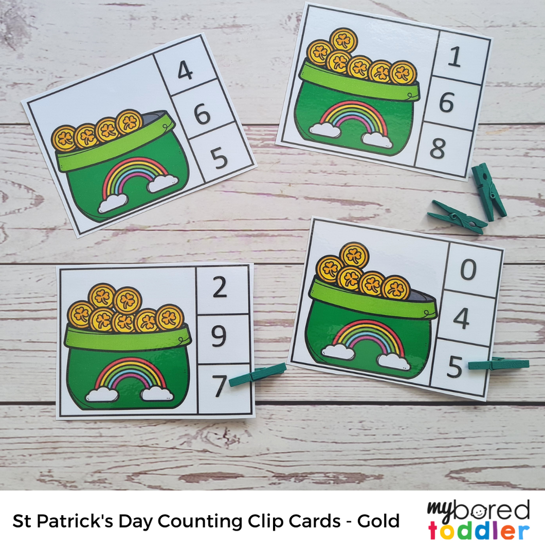 St Patrick's Day Counting Clip Cards -  Pot of Gold -  0-10 Color & Black and White