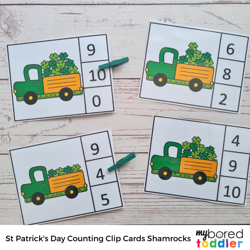 St Patrick's Day Counting Clip Cards 0-10 - Shamrocks Color & Black and White