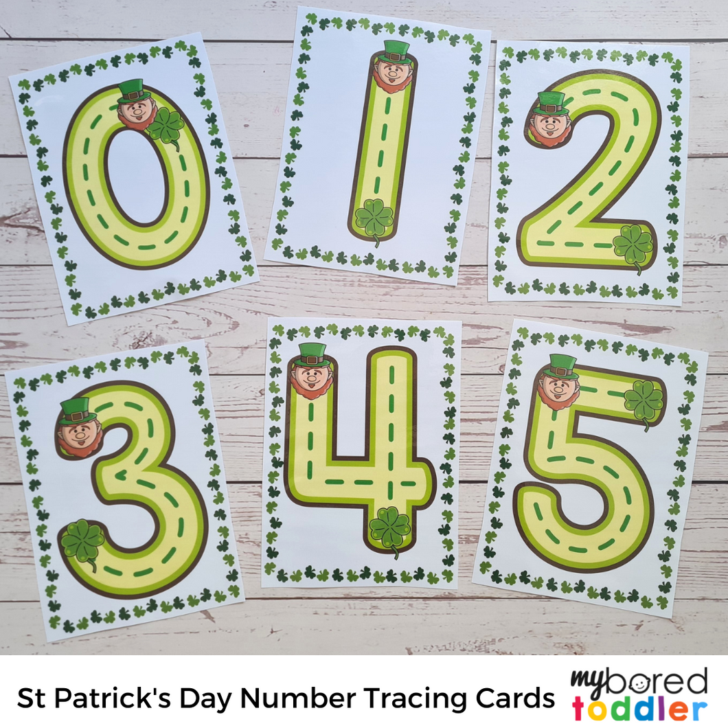 St Patrick's Day Number Tracing Cards 0-10