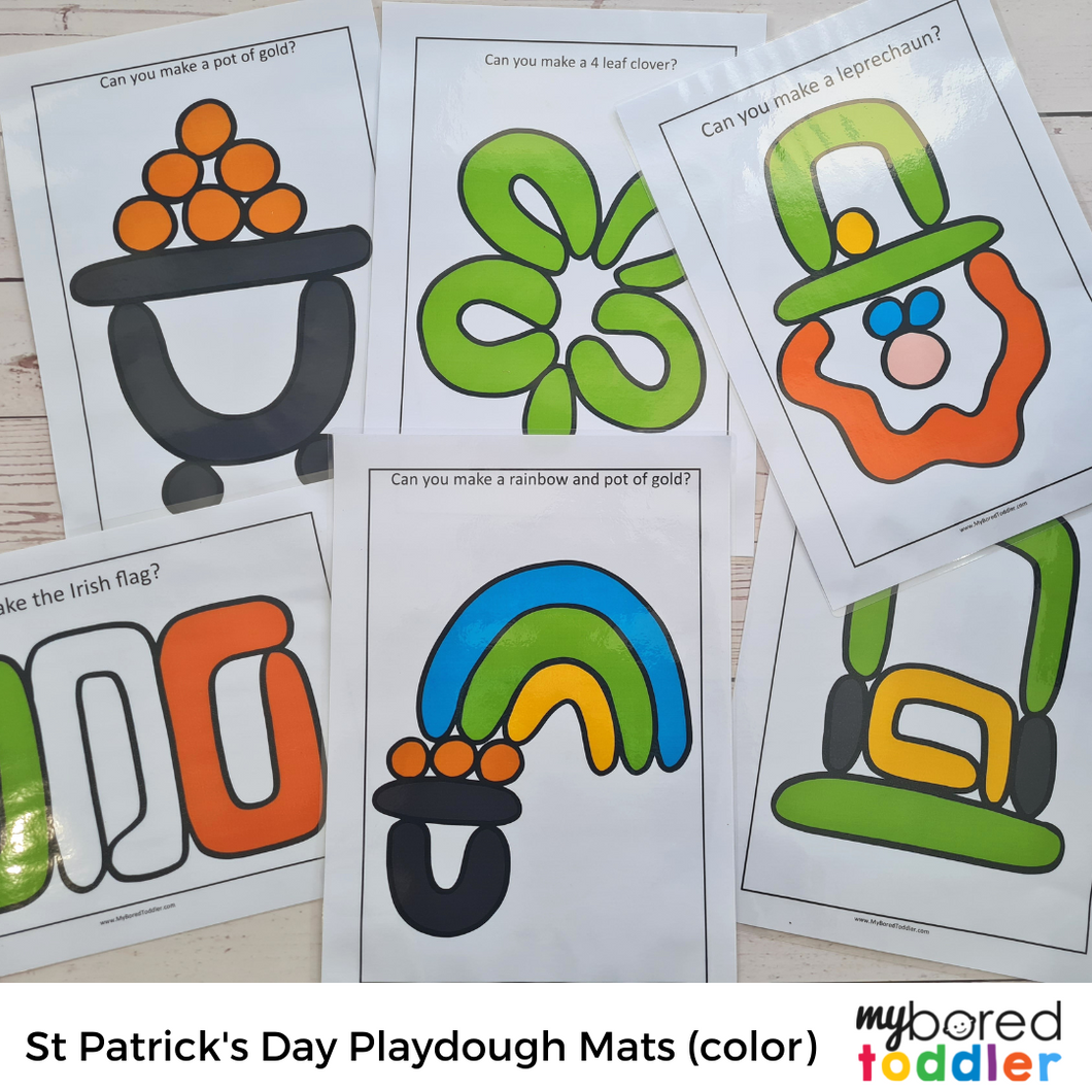 St Patrick's Day Playdough Mats - Color & Black & White