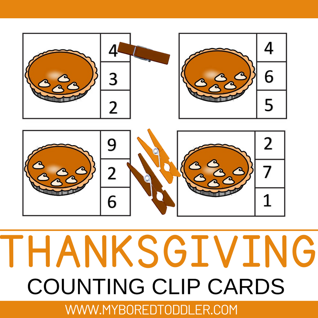THANKSGIVING PUMPKIN PIE Counting Clip Cards 0-10 Color & B&W