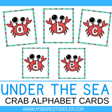 Load image into Gallery viewer, Under the Sea / Ocean Crab Alphabet Flashcards - Uppercase &amp; Lowercase
