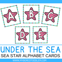 Load image into Gallery viewer, Under the Sea / Ocean Sea Star Alphabet Flashcards Uppercase &amp; Lowercase
