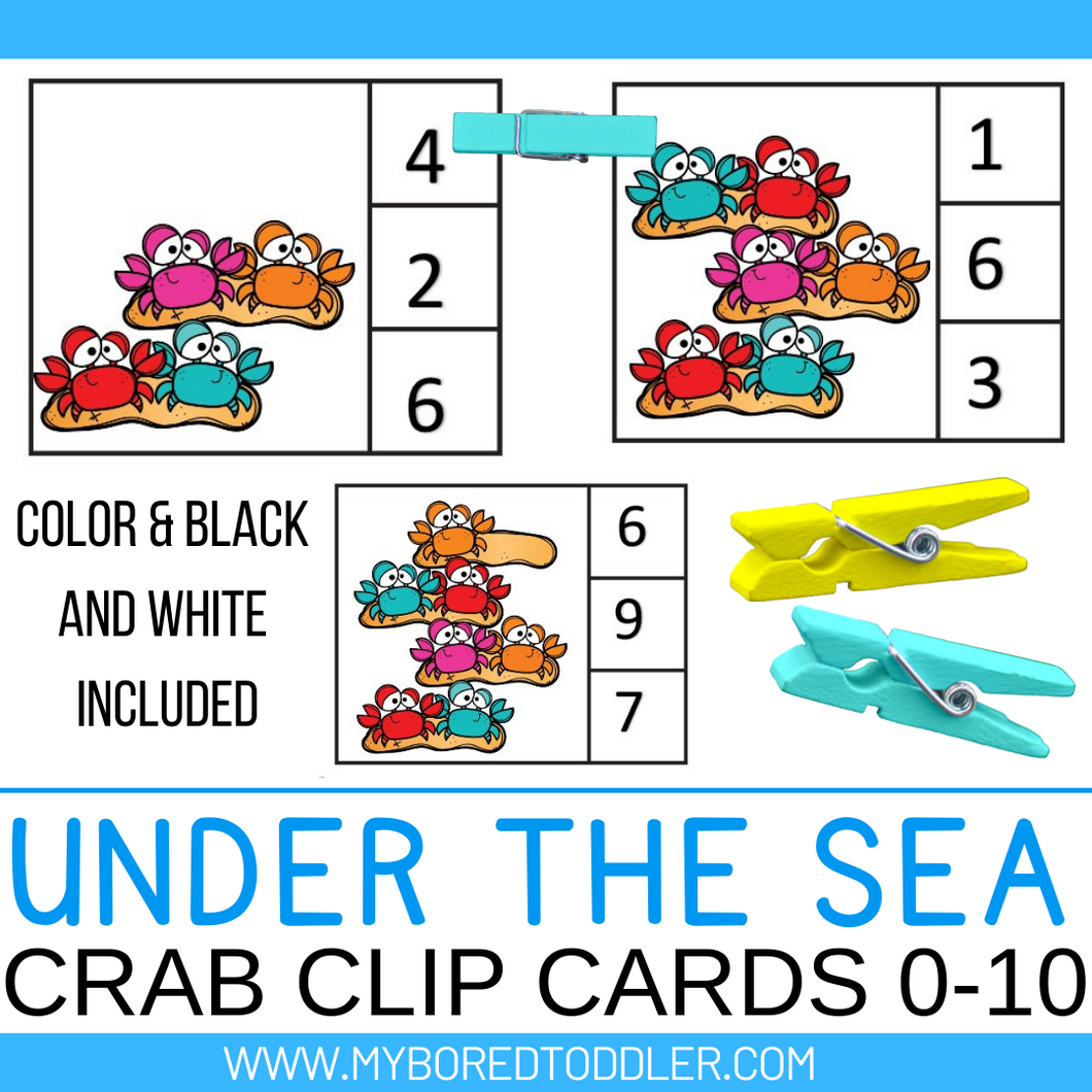 Under the Sea / Ocean Crab Counting Clip Cards 0-10 Color & Black and White