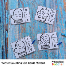 Load image into Gallery viewer, Winter Counting Clip Cards 0 - 10 Mittens Color &amp; Black and White
