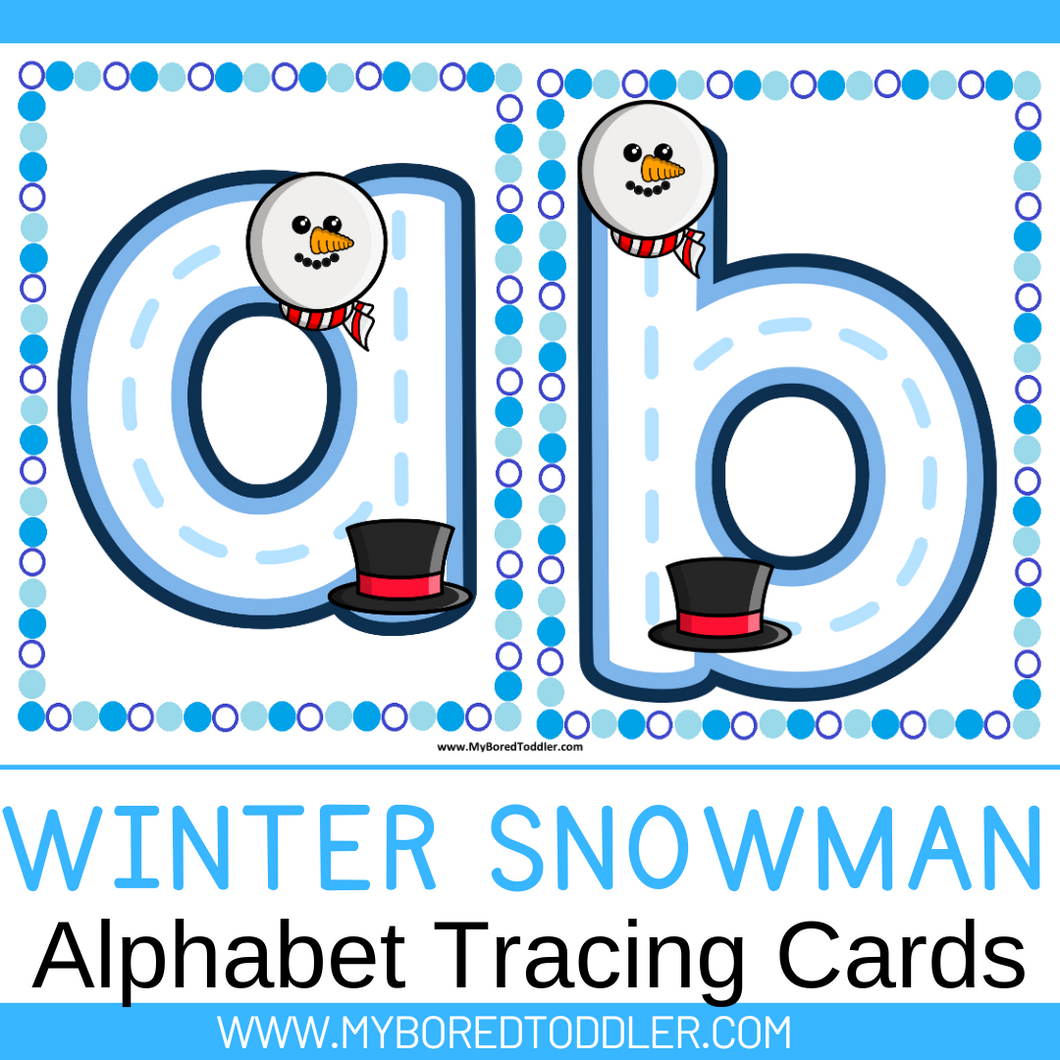 WINTER SNOWMAN ALPHABET TRACING CARDS Lowercase Uppercase