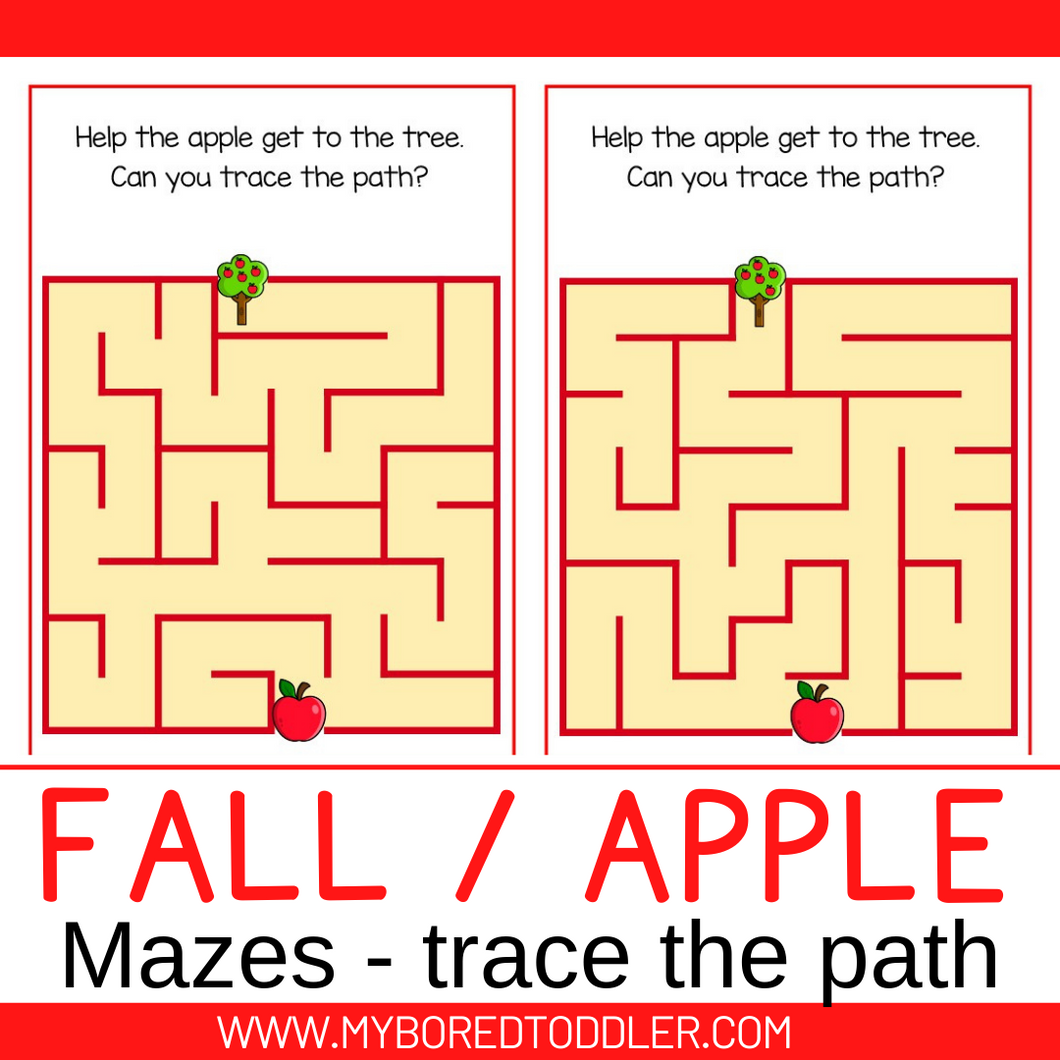 Autumn / Fall Apple themed tracing mazes