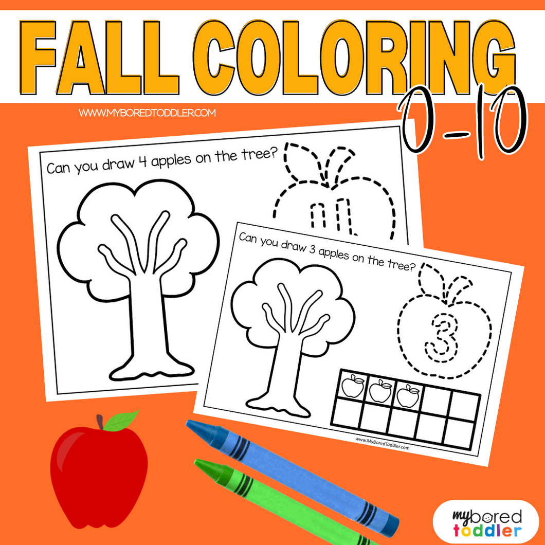 Autumn / Fall Apple Coloring & Tracing Sheets - Numbers 0-10