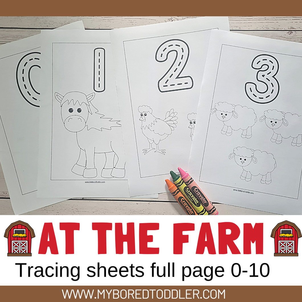 Farm animal themed number tracing sheets - 0-10 – My Bored Toddler