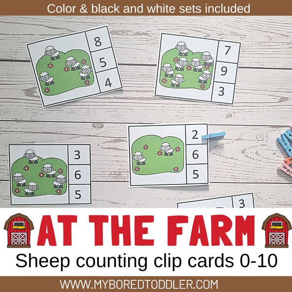 FARM THEMED Counting Clip Cards 0-10 count the sheep Color & B&W – My ...