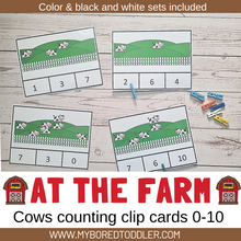 Load image into Gallery viewer, FARM THEMED Counting Clip Cards 0-10 count the cows Color &amp; B&amp;W
