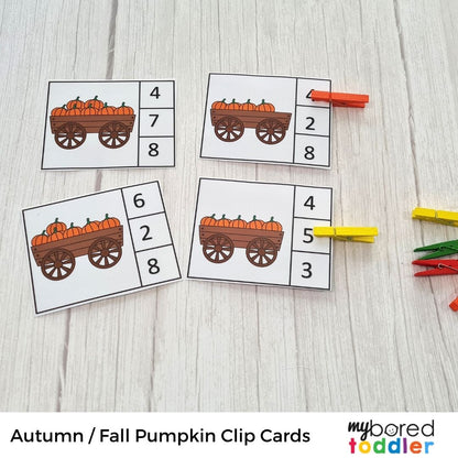 Autumn / Fall Pumpkin Counting Clip Cards 0 - 10 Color & Black & White