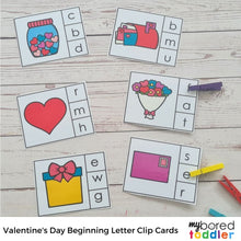 Load image into Gallery viewer, Valentine&#39;s Day Beginning Letter Clip Cards

