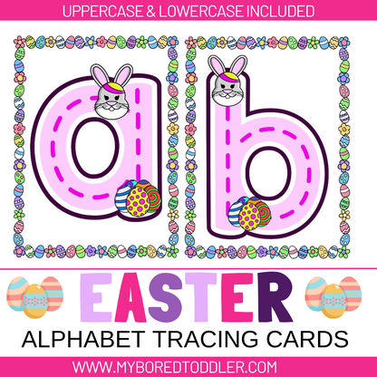 Easter Alphabet Tracing Cards - Bunny Design Lowercase & Uppercase